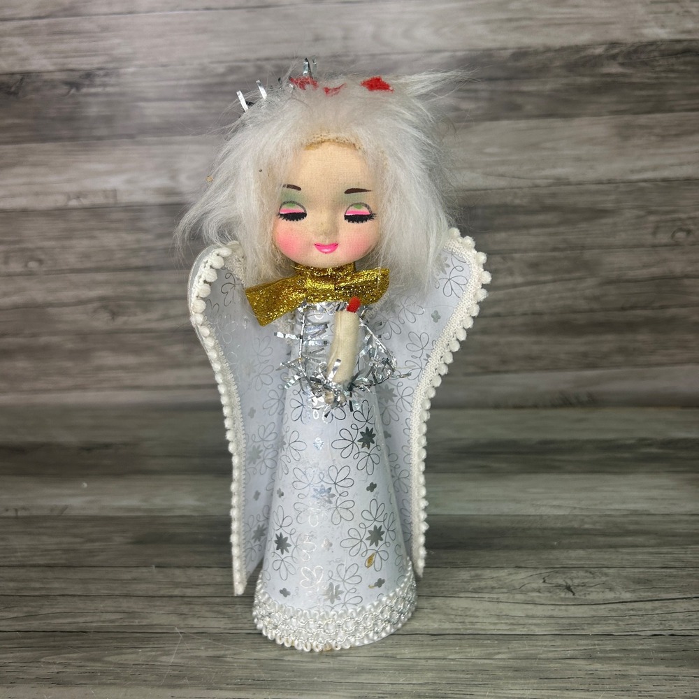 Vintage Christmas Tree Topper Angel Paper Silver MCM